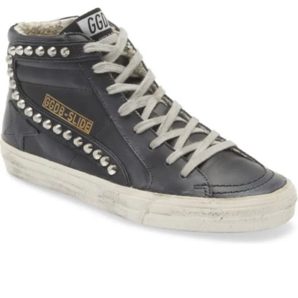 Golden Goose Slide High Top Sneaker studded, Black Women NIB Auth